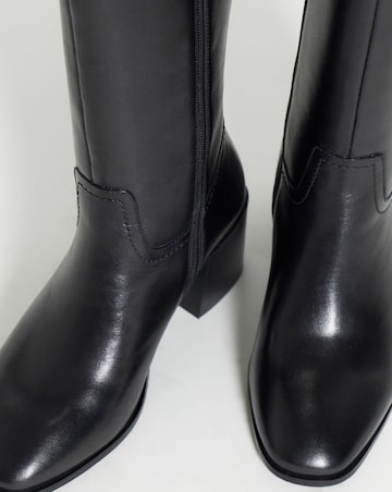 Nessa Leather Block Heel Knee High Boots - Wide Fit (E) & Curvy Calf