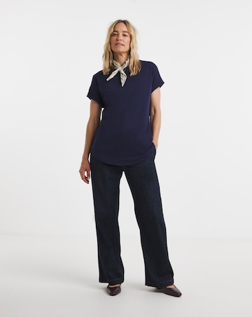 Pure Cotton Navy Relaxed Short Sleeve Longline Top