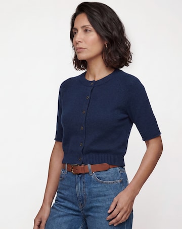 Blue Fine Knit Short Sleeve Cardigan