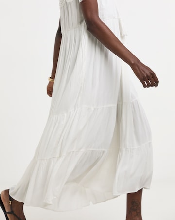 Crinkle Broderie Trim Smock Dress