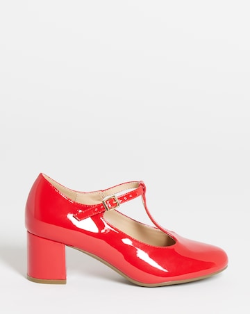 Cherry T Bar Block Heel Shoes - Wide Fit (E)