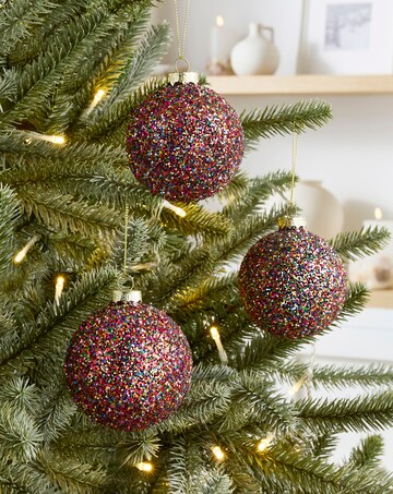 Gisela Graham Multi Colour Sparkling Glass Baubles - Set of 3