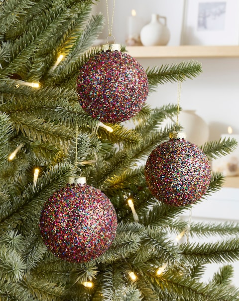 Gisela Graham Multi Colour Sparkling Glass Baubles - Set of 3