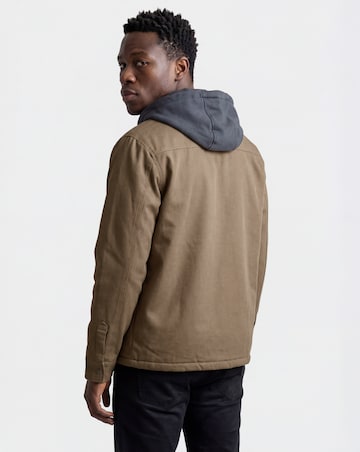 Hooded Borg Lined Twill Overshirt