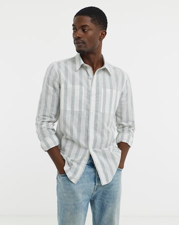 Long Sleeve Double Pocket Stripe Linen Shirt