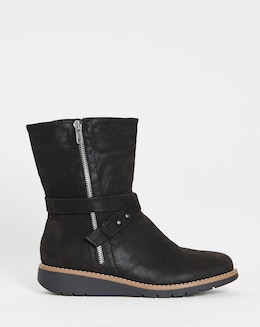 Heavenly Soles Billie Low Wedge Buckle Strap Boot - Wide Fit (E) - Image