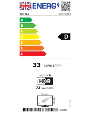 Toshiba 43UF2653DB 43in 4k Ultra HD Smart TV with Freely