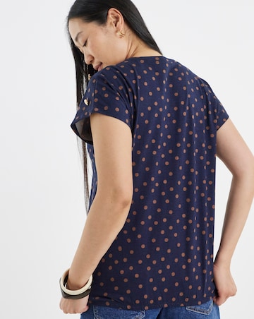 Navy Button Shoulder Bubble Hem Top