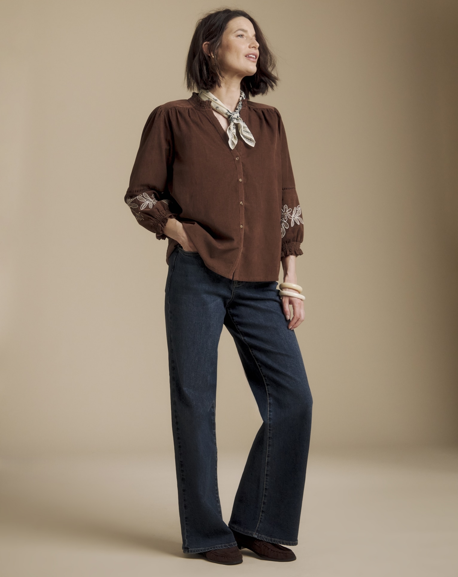 Woman wearing Julipa Embroidered Cord Top