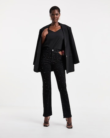 Black Embellished Straight Leg Jeans