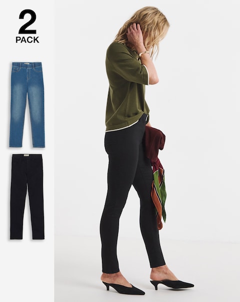 2 Pack Blue/Black Slim Leg Jeggings