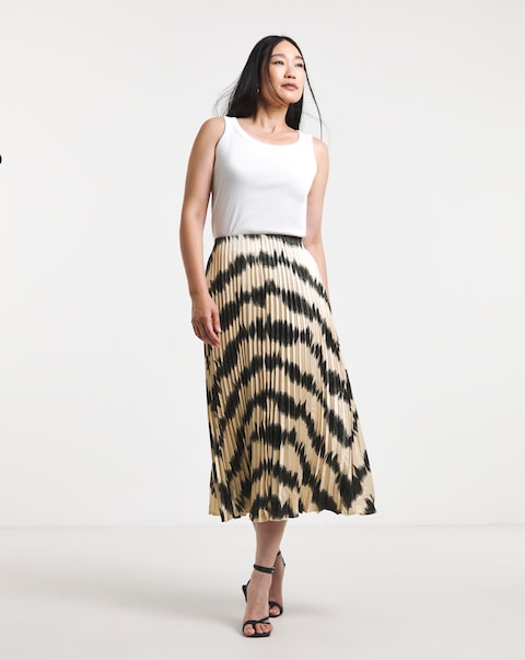 Mono Print Satin Pull On Pleated Midaxi Skirt