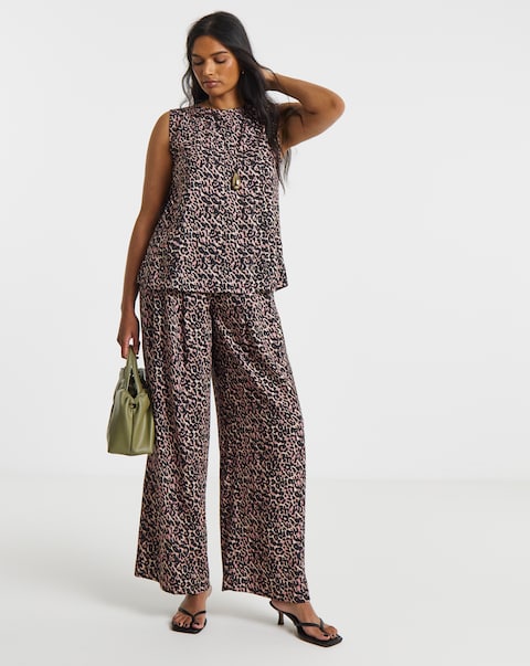 Simply Be Leopard Linen Mix Palazzo Co-Ord Trouser