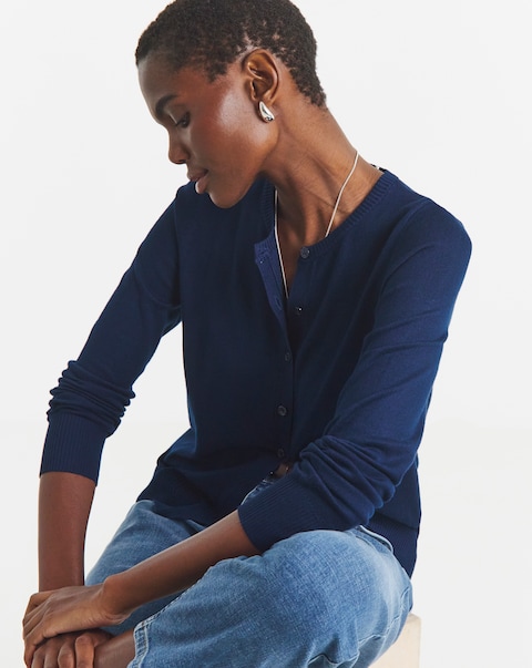 Fine Knit Navy Crew Neck Cardigan