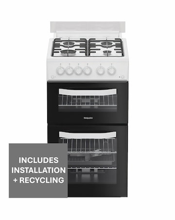 Hotpoint HDG5GCW 50cm Gas Double Cooker - White + installation