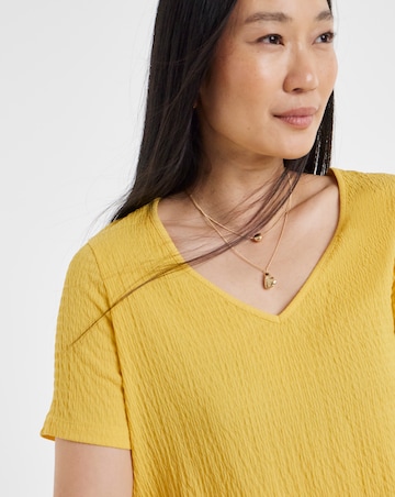 Yellow Textured Short Sleeve Bubble Hem Top