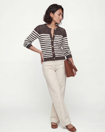Pure Cotton Striped Open Stitch Cardigan