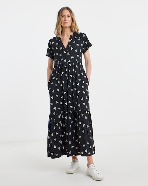 Black Heart Notch Neck Jersey Dress