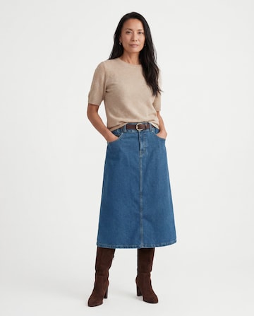 Light Blue Elasticated Waist Midi Denim Skirt
