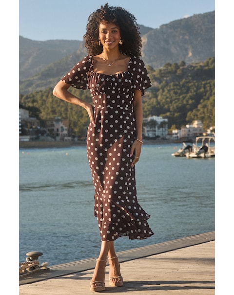 Sosander Spot Chiffon Frill Hem Midaxi Dress