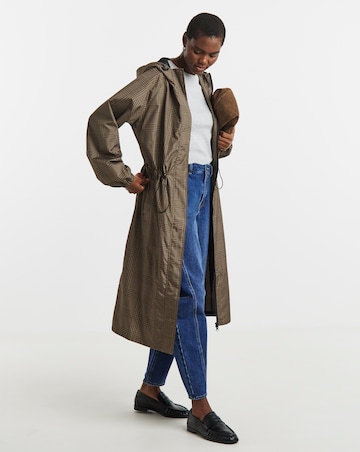 Check Print Longline Lightweight Raincoat