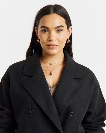 Simply Be Black Double Breasted Lined Coat