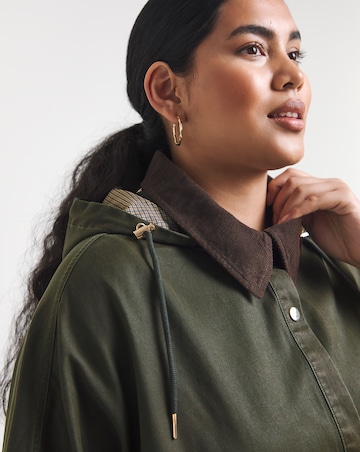 Khaki Cord Collar Coated Cape Jacket