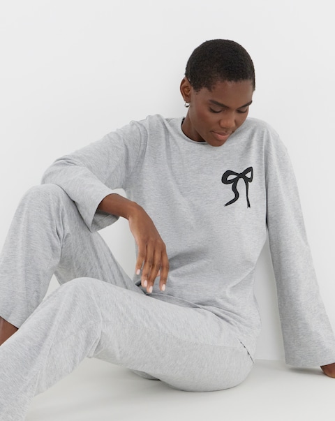 Pretty Secrets Value Grey Marl Bow Detail Pyjama Set