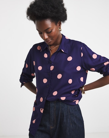 Navy Spot Print Long Sleeve Shirt