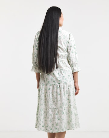 Cotton Dobby Button Through Dress With Puff Sleeve