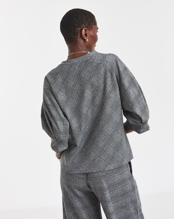 Grey Checked Raglan Sleeve Top
