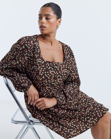 Simply Be Floral Print Long Sleeve Historic Detail Skater Dress