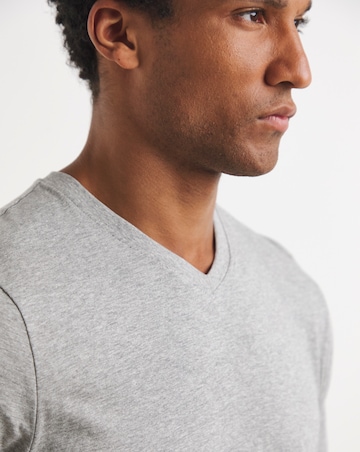 Pure Cotton V-Neck T-Shirt Long- Grey Marl