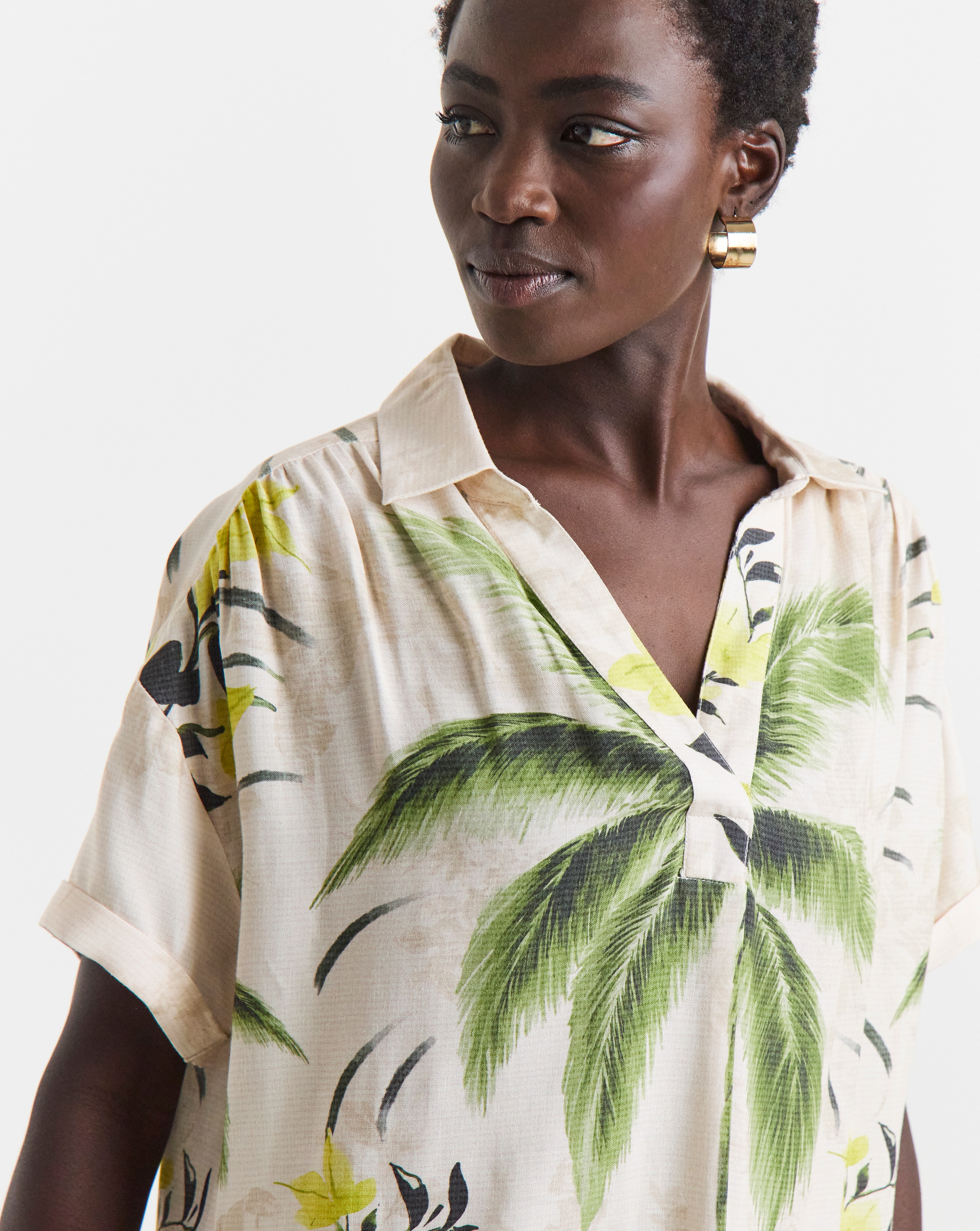Palm Print Linen Tunic Dress | JD Williams