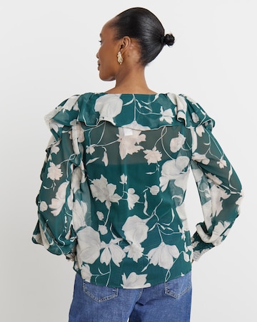 Joanna Hope Crinkle Chiffon Ruffle Blouse