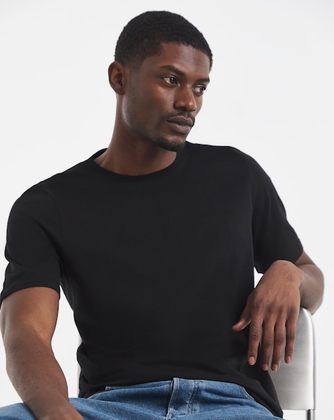 Pure Cotton Crew Neck T-Shirt Extra Long- Black