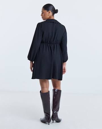 Simply Be Black Long Sleeve Collared Skater Dress