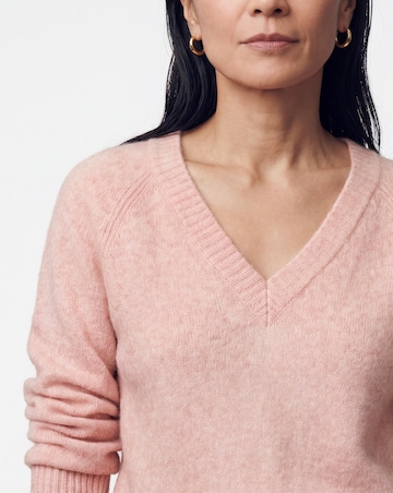Pink Fine Knit V Neck Jumper