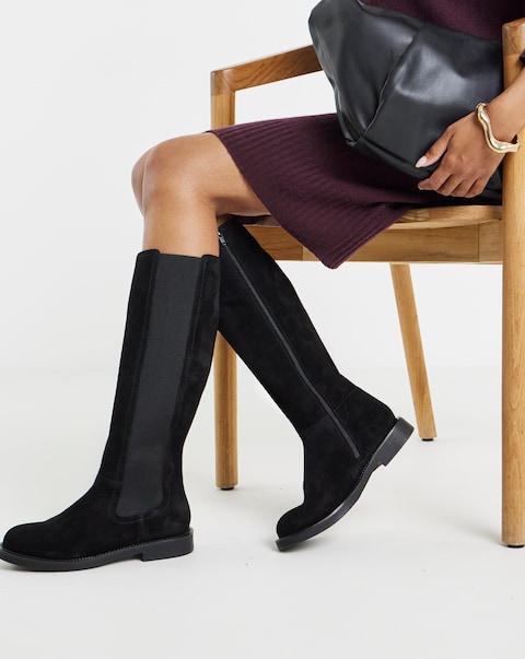 Laura Leather Knee High Chelsea Boots - Wide Fit (E) & Curvy Calf