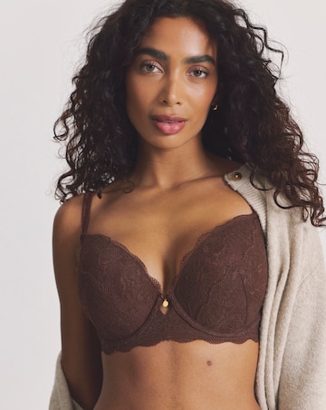 Pretty Secrets Floral Lace Boost Plunge Bra (B-F) Chocolate