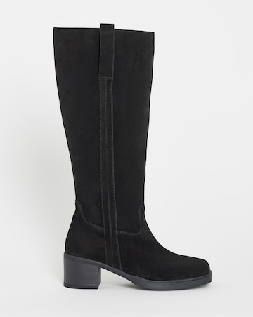 Winnie Suede Low Block Heel Knee High Boots - Wide Fit (E) & Curvy Calf