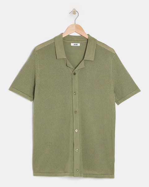Green Knitted Revere Collar Shirt