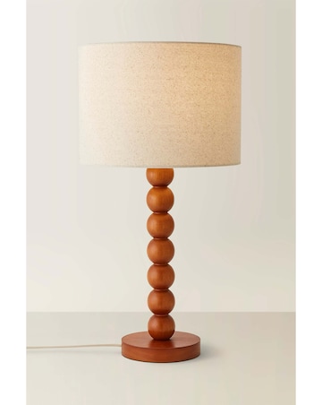 ValueLights Wyatt Wood Bobble Table Lamp with Linen Shade