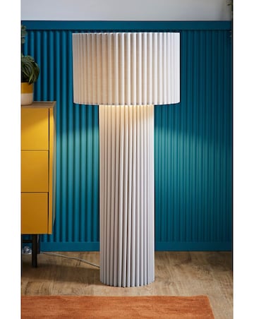 ValueLights Lenny Grey Ribbed Fabric Midi Floor Lamp