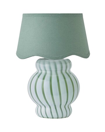 ValueLights Taffy Green Stripe Glass Table Lamp with Scallop Shade