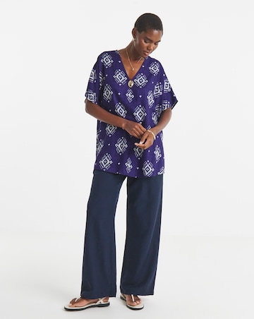 Printed Linen Mix Metal Trim Tunic Top
