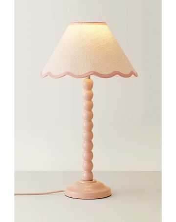 ValueLights Bobbles Rose Pink Bobbin Table Lamp with Pink Trim Scallop Shade