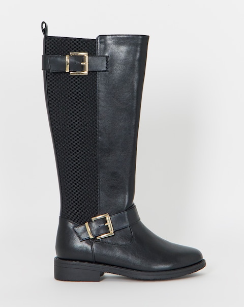 Cushion Walk Stretch Buckle Knee Boots - Extra Wide Fit (EEE) & Super Curvy Calf