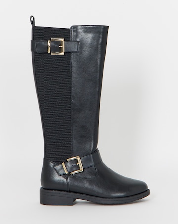 Cushion Walk Stretch Buckle Knee Boots - Extra Wide Fit (EEE) & Super Curvy Calf