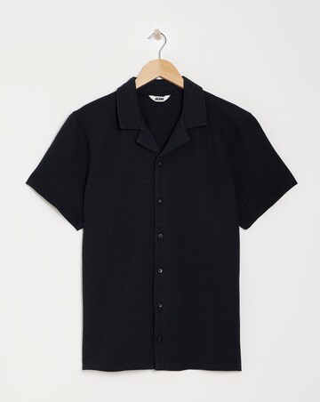 Seersucker Revere Collar Jersey Shirt- Black